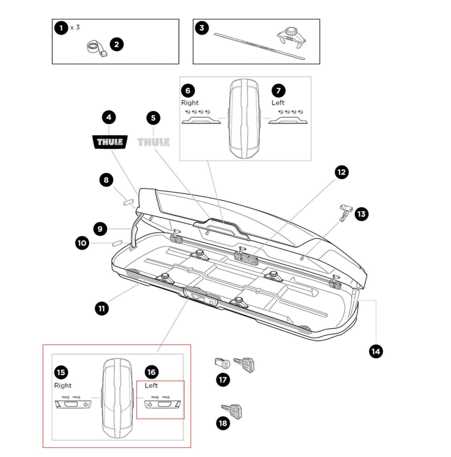Thule Ersatzteil Linke Schlossabdeckung für Dachboxen – Lockbar Handle Cover left