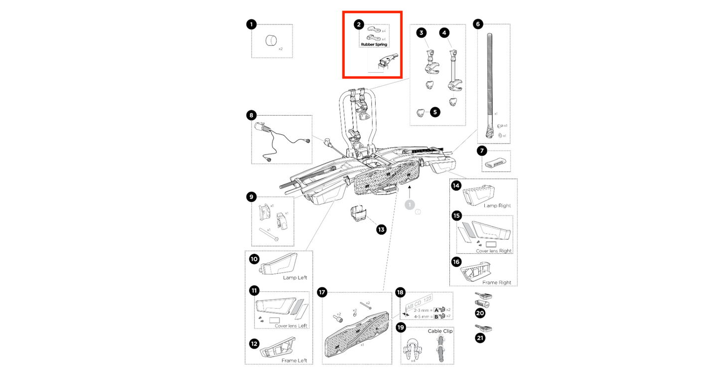 Thule New Rubber Spring Kit 2019 Ersatzteil Easy Fold XT VeloSpace XT und Heckbox Arcos