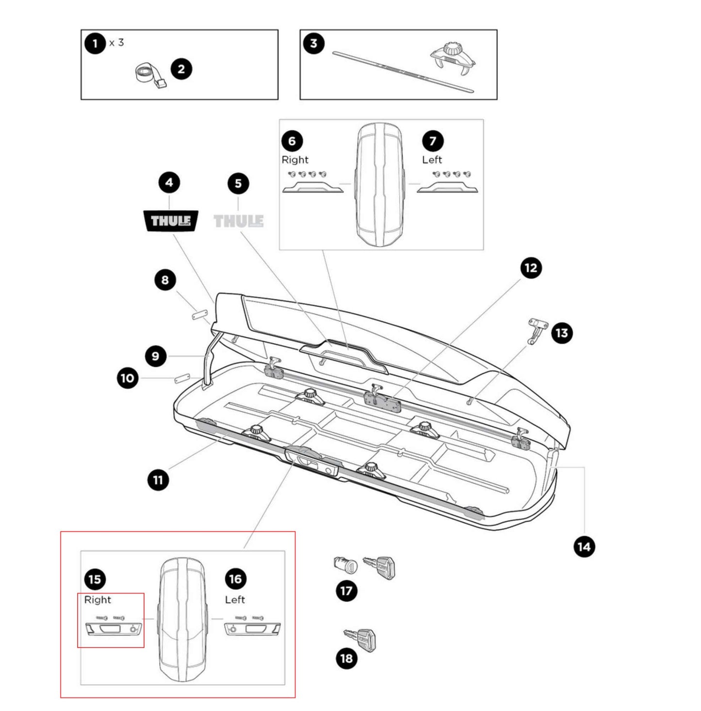 Thule Ersatzteil Rechtes Schlossabdeckung für Dachboxen – Lockbar Handle Cover Right
