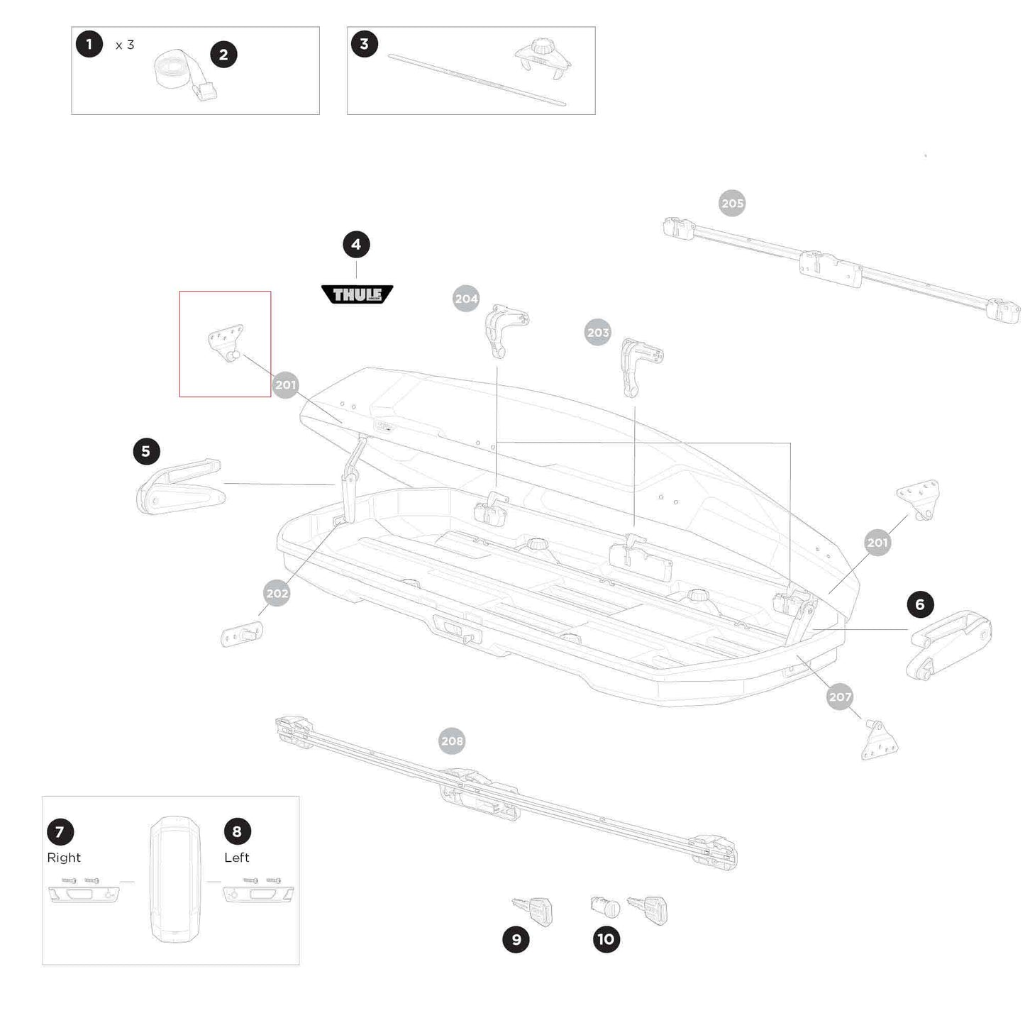 Thule Ersatzteil CLid lifter bracket (front lid) für Force 3 Dachboxen